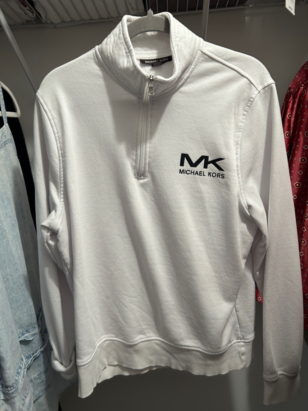 Michael Kors Men's White Half-Zip Sweatshirt with MK Logo